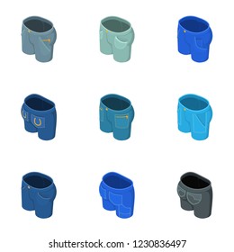 Pant leg icons set. Isometric set of 9 pant leg vector icons for web isolated on white background