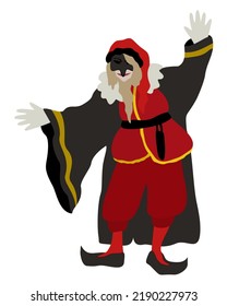 Pantalone. One of the principale actors in italian traditional theater. Wealthy old merchant in red costume. Commedia dell'arte. Vector isolated iliustration.