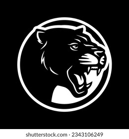 Panter silhouette, round shape logo on a dark background.