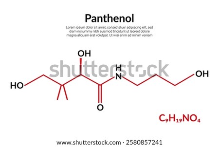 Panthenol molecular structure formula, suitable for education or chemistry science content. Vector illustration