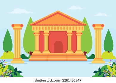 The Pantheon, a former Roman temple. Flat design vector illustration of ancient Roman temple. Ancient temple for gods.