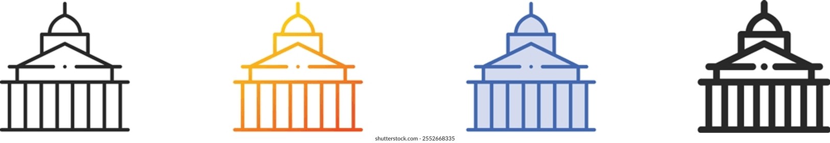 Pantheon-Symbol.Dünn linear, Farbverlauf, blauer Strich und fett gestalterisches Design einzeln auf weißem Hintergrund