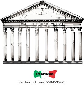 Pantheon italy vector illustration, italian architecture icon, pantheon sketch image