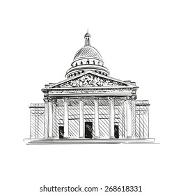 Pantheon in Paris, France. Vector illustration