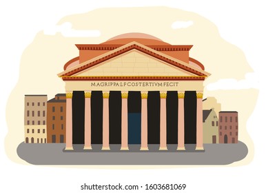 The Pantheon, Rome, Italy. Isolated vector illustraton. Travel landmark.