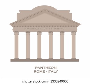 Pantheon (Rome, Italy) vector building. Roman/Greek pantheon with Corinthian columns, detailed. Pantheon icon. Outline illustration of Greek architecture pantheon vector icon for web and advertising 