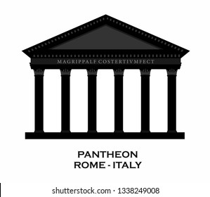 Pantheon (Rome, Italy) vector building. Roman/Greek pantheon with Corinthian columns, detailed. Pantheon icon. Outline illustration of Greek architecture pantheon vector icon for web and advertising 