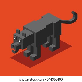 panther. 3d pixelate isometric vector