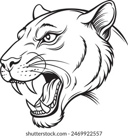 panther angry head, side view Black And White