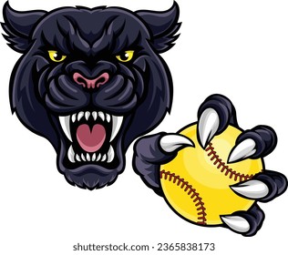 A panther animal softball sports team cartoon mascot