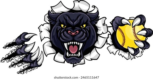 A panther animal softball sports team cartoon mascot