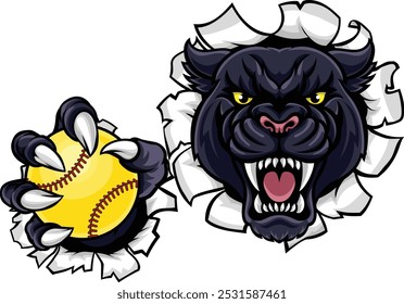 A panther animal softball sports team cartoon mascot