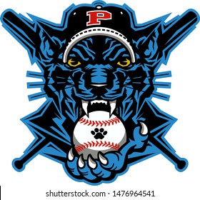 panther baseball team mascot head and crossed bats for school, college or league