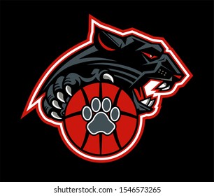 panther basketball team design with ball and mascot for school, college or league