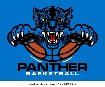 panther basketball team design with ball and mascot for school, college or league