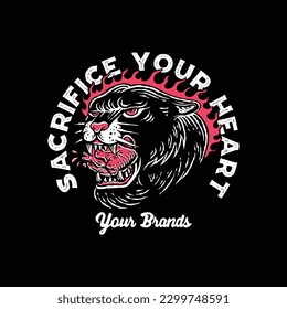 Panther bite heart tee graphic vector.