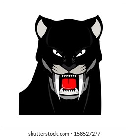 Panther. Black Panther. Black Panther Head. Elegant Bold muscular panther, roaring with the extreme fang. Vector Illustration.