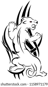 Panther black tribal tattoo pattern on white background