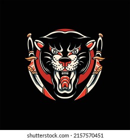 panther and blades tattoo vector design