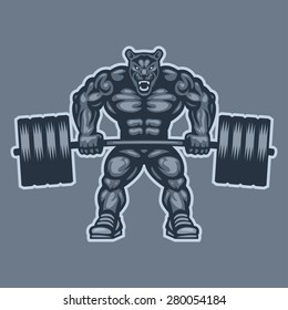 Panther bodybuilder lifting barbell and growls