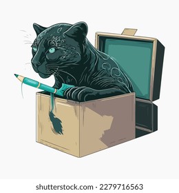 A Panther in a box with a paintbrush flat logo style