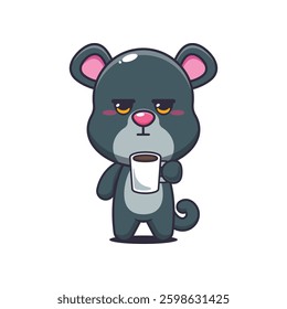 Panther cartoon vector illustration is tired and sleepy holding coffee
Design element for poster, brochure, web, mascot, sticker, logo and icon.