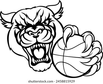 A panther cougar or jaguar cat animal sports mascot holding basketball ball 