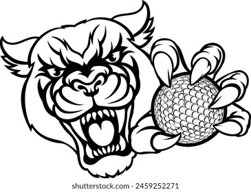 A panther cougar or jaguar cat animal sports mascot holding golf ball 