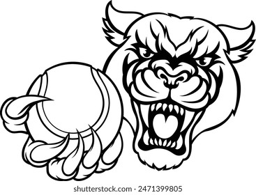 A panther cougar or jaguar cat animal sports mascot holding tennis ball 