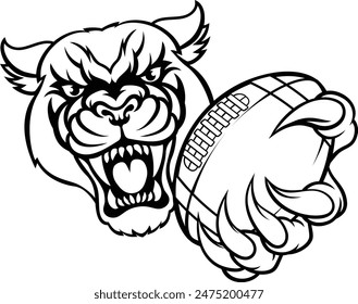 A panther cougar or jaguar cat animal sports mascot holding American football ball 