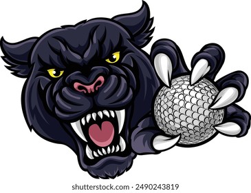 A panther cougar or jaguar cat animal sports mascot holding golf ball 