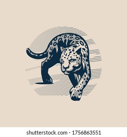 Panther or cougar, wild cat moves, goes smoothly forward, rearranging its paws, against the sky. Vector illustration.