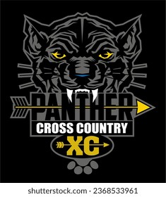 diseño de equipo de panther cross country con mascota para deportes escolares, universitarios o de liga