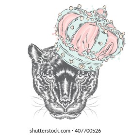 Panther in the crown. Vector illustration.