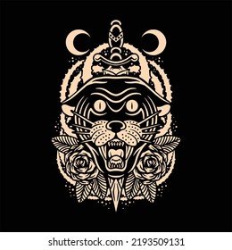 panther dagger tattoo vector design