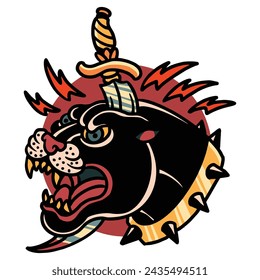 Diseño de vector de pantera y daga para la decoración del tatuaje, pegatinas y camisetas