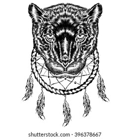 Panther and Dreamcatcher. Vector illustration.