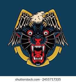 Panther And Eagle Traditional Tattoo Vector Illustration Design