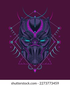 panther face cyborg vector artwork