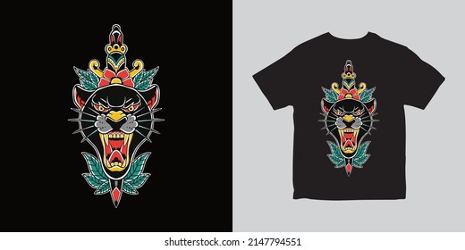 Panther Flower with Sword Illustration Design