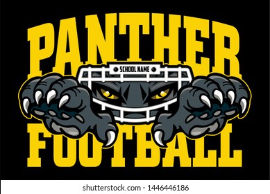 panther football mascot face wearing facemask and claws for school, college or league