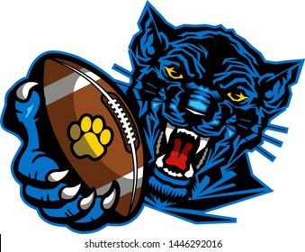 panther football mascot holding ball in claw for school, college or league