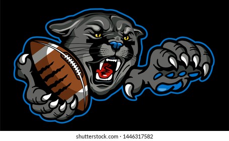 panther football mascot holding ball in paw for school, college or league