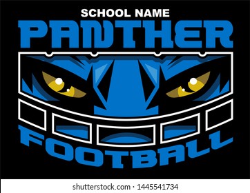 panther football team design with mascot face wearing facemask for school, college or league