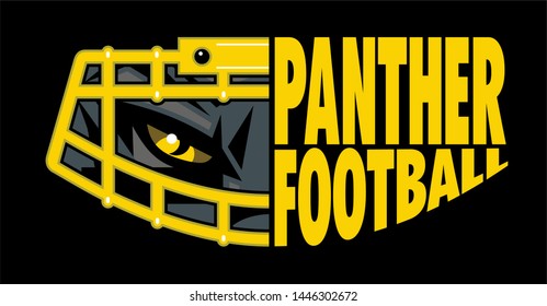 panther football team design with mascot face wearing facemask for school, college or league