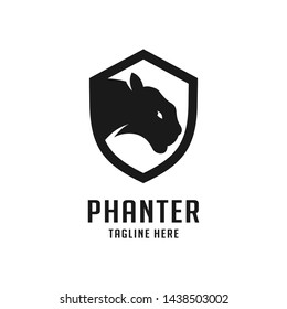 Panther head and black shield logo design