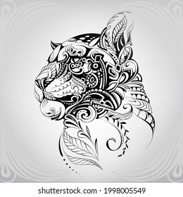Panther head in floral ornament svg