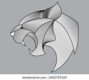 Panther Head Line Art Grey