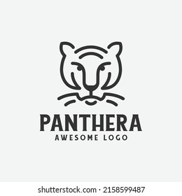 Panther Head line art logo Vector.