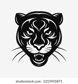 Panther head logo. Black and white emblem. Vector illustration